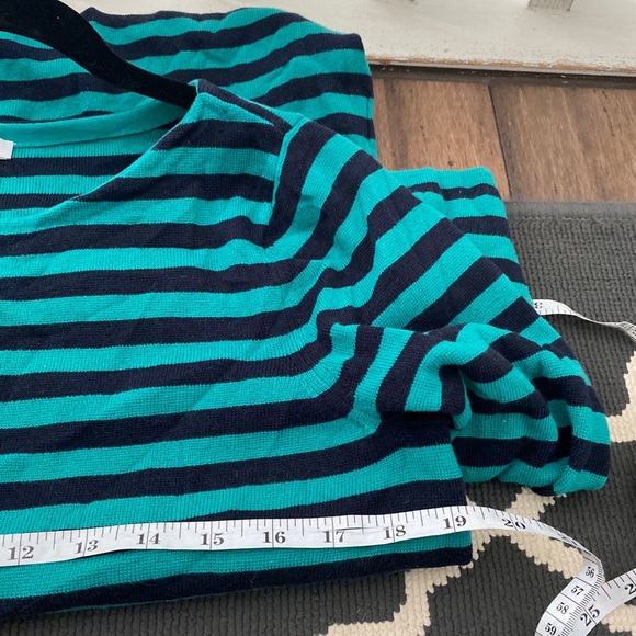J JILL Striped Knit Top 3/4 Sleeve Green/Navy Size M - Picture 4 of 4